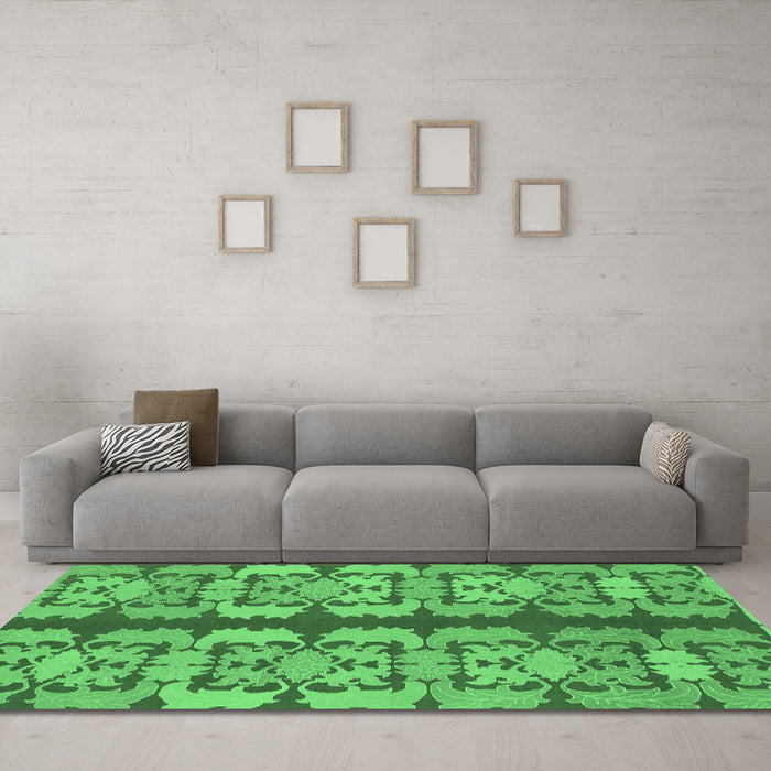 Machine Washable Abstract Emerald Green Modern Area Rugs in a Living Room,, wshabs1197emgrn