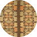 Round Abstract Yellow Modern Rug, abs1197