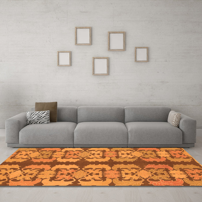Machine Washable Abstract Orange Modern Area Rugs in a Living Room, wshabs1197org