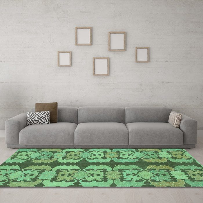 Machine Washable Abstract Turquoise Modern Area Rugs in a Living Room,, wshabs1197turq