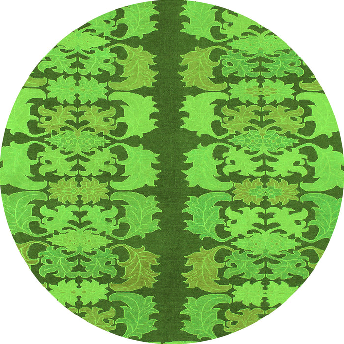 Round Machine Washable Abstract Green Modern Area Rugs, wshabs1197grn