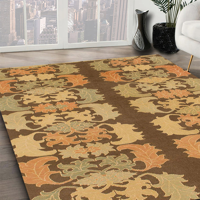 Machine Washable Abstract Yellow Rug in a Family Room, wshabs1197