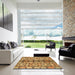 Square Abstract Yellow Modern Rug in a Living Room, abs1197