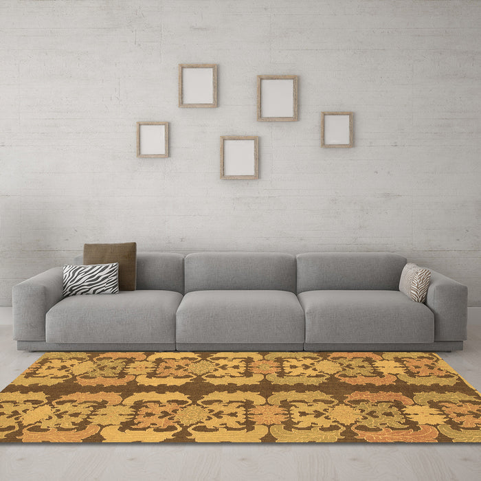 Machine Washable Abstract Brown Modern Rug in a Living Room,, wshabs1197brn