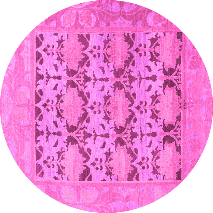 Round Machine Washable Oriental Pink Traditional Rug, wshabs1198pnk