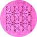 Round Machine Washable Oriental Pink Traditional Rug, wshabs1198pnk
