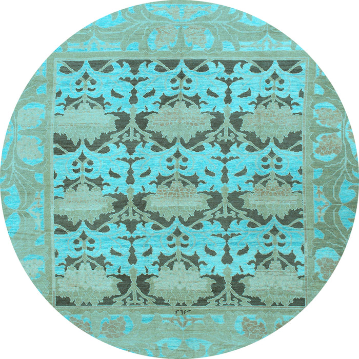 Round Oriental Light Blue Traditional Rug, abs1198lblu