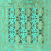 Square Machine Washable Oriental Turquoise Traditional Area Rugs, wshabs1198turq