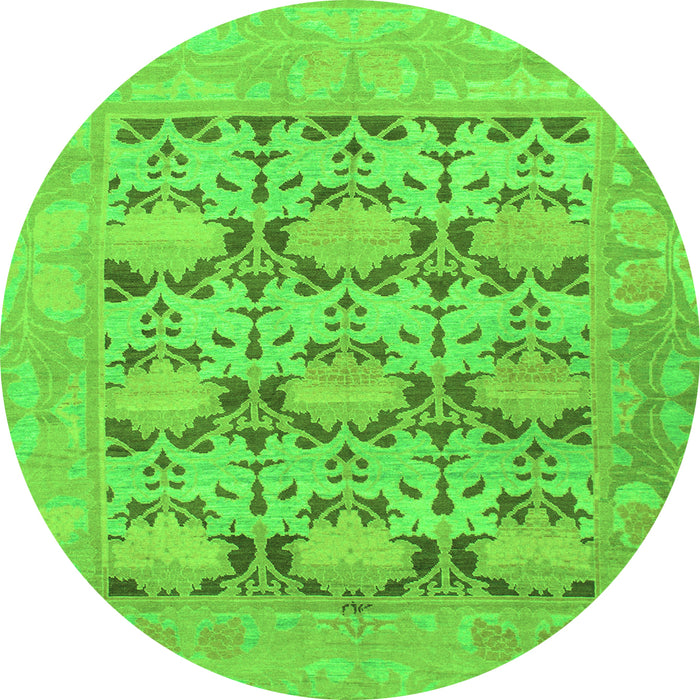 Round Machine Washable Oriental Green Traditional Area Rugs, wshabs1198grn