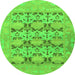 Round Machine Washable Oriental Green Traditional Area Rugs, wshabs1198grn