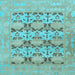 Square Machine Washable Oriental Light Blue Traditional Rug, wshabs1198lblu