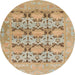 Round Abstract Brown Oriental Rug, abs1198