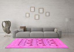 Machine Washable Oriental Pink Traditional Rug in a Living Room, wshabs1198pnk