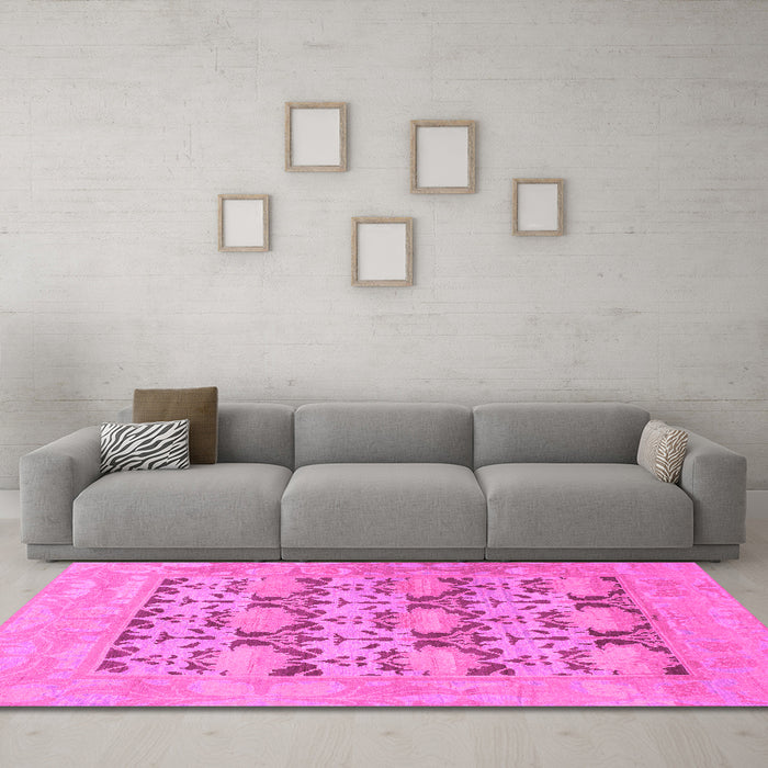 Machine Washable Oriental Pink Traditional Rug in a Living Room, wshabs1198pnk