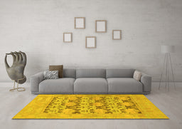 Machine Washable Oriental Yellow Traditional Rug in a Living Room, wshabs1198yw