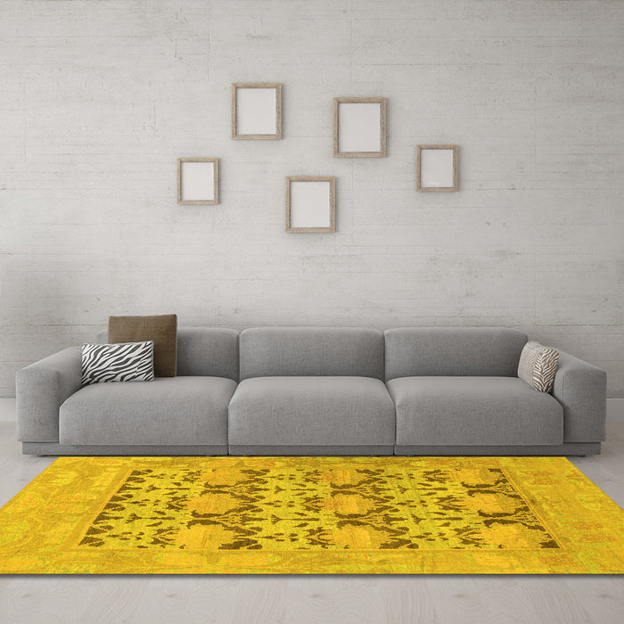 Machine Washable Oriental Yellow Traditional Rug in a Living Room, wshabs1198yw