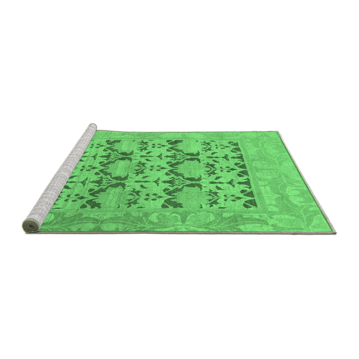 Sideview of Machine Washable Oriental Emerald Green Traditional Area Rugs, wshabs1198emgrn