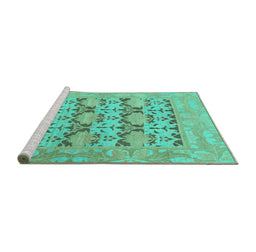 Sideview of Machine Washable Oriental Turquoise Traditional Area Rugs, wshabs1198turq