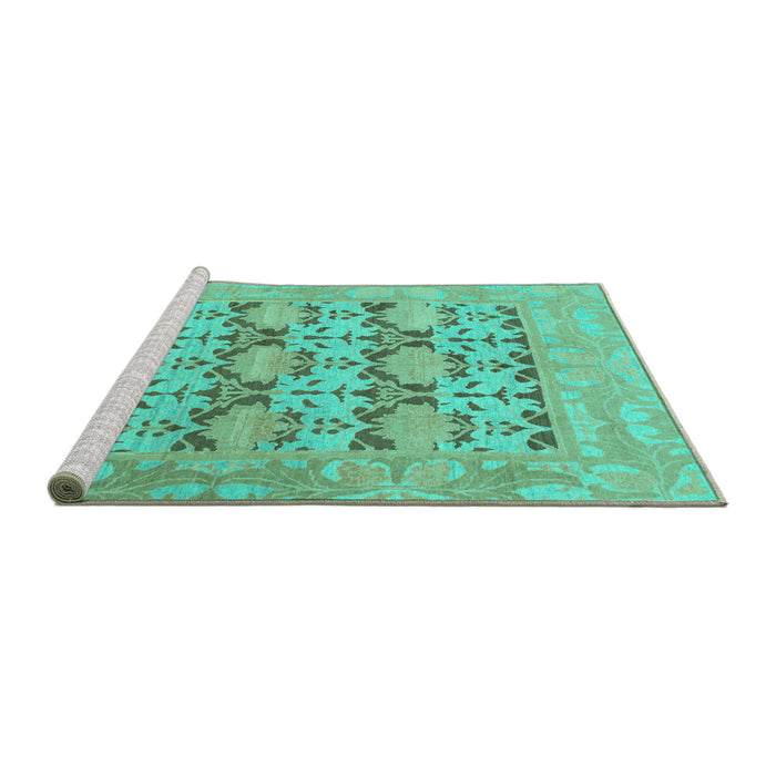 Sideview of Machine Washable Oriental Turquoise Traditional Area Rugs, wshabs1198turq