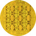 Round Machine Washable Oriental Yellow Traditional Rug, wshabs1198yw