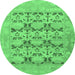 Round Machine Washable Oriental Emerald Green Traditional Area Rugs, wshabs1198emgrn
