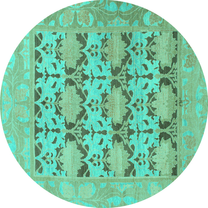 Round Oriental Turquoise Traditional Rug, abs1198turq