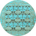 Round Machine Washable Oriental Light Blue Traditional Rug, wshabs1198lblu