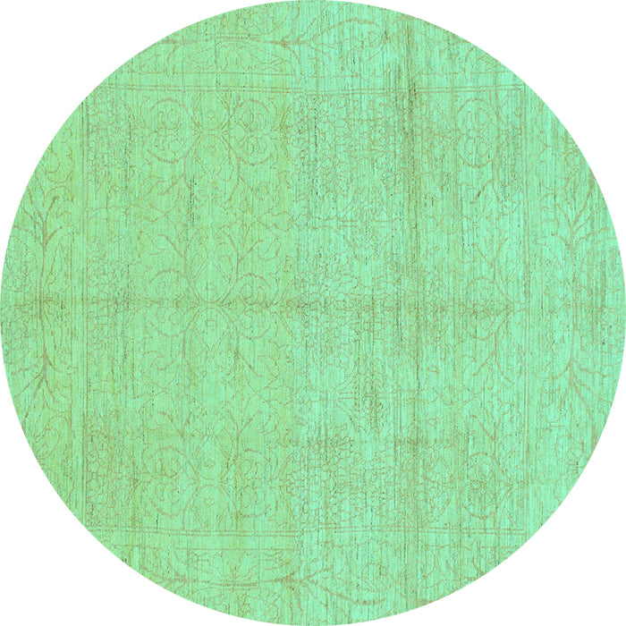 Round Machine Washable Abstract Turquoise Modern Area Rugs, wshabs1199turq