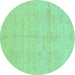 Round Machine Washable Abstract Turquoise Modern Area Rugs, wshabs1199turq