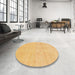 Round Abstract Saffron Yellow Modern Rug in a Office, abs1199