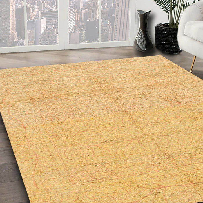 Abstract Saffron Yellow Modern Rug in Family Room, abs1199
