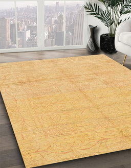 Machine Washable Abstract Saffron Yellow Rug in a Family Room, wshabs1199