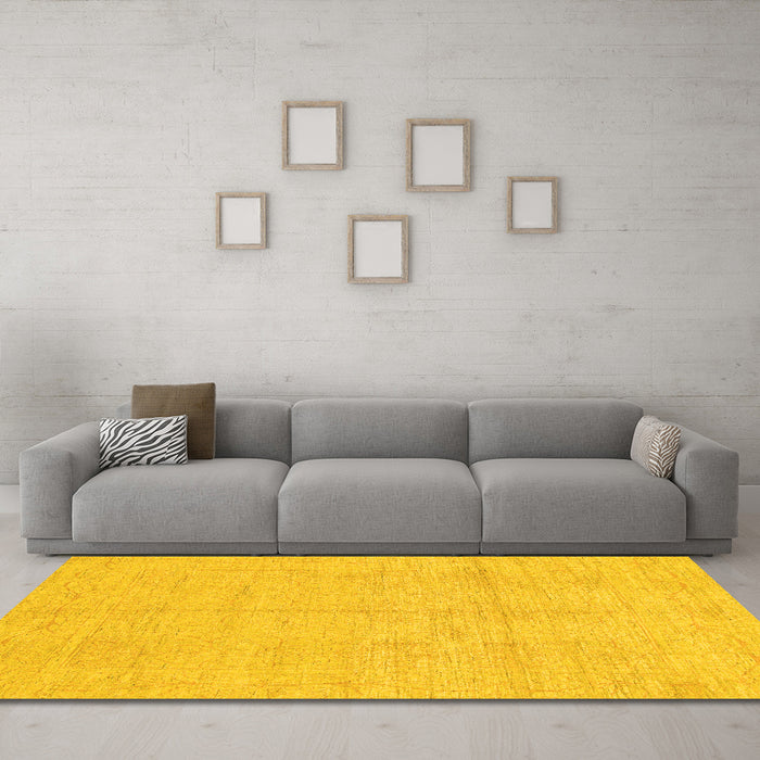 Machine Washable Abstract Yellow Modern Rug in a Living Room, wshabs1199yw