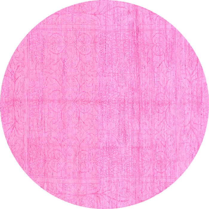 Round Machine Washable Abstract Pink Modern Rug, wshabs1199pnk