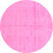 Round Machine Washable Abstract Pink Modern Rug, wshabs1199pnk