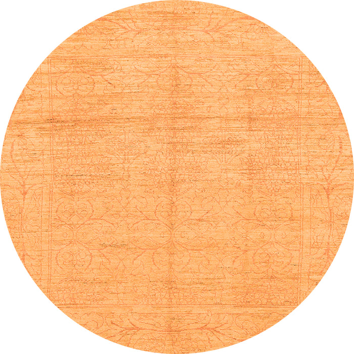 Round Machine Washable Abstract Orange Modern Area Rugs, wshabs1199org