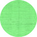 Round Machine Washable Abstract Emerald Green Modern Area Rugs, wshabs1199emgrn