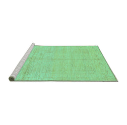 Sideview of Machine Washable Abstract Turquoise Modern Area Rugs, wshabs1199turq