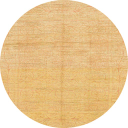Round Machine Washable Abstract Saffron Yellow Rug, wshabs1199