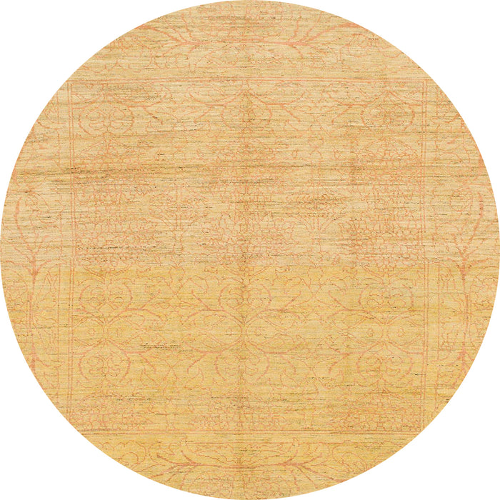 Round Machine Washable Abstract Saffron Yellow Rug, wshabs1199