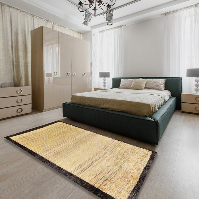 Abstract Chrome Gold Yellow Solid Rug in a Bedroom, abs119
