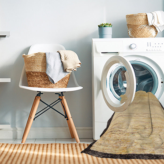 Machine Washable Abstract Chrome Gold Yellow Rug in a Washing Machine, wshabs119