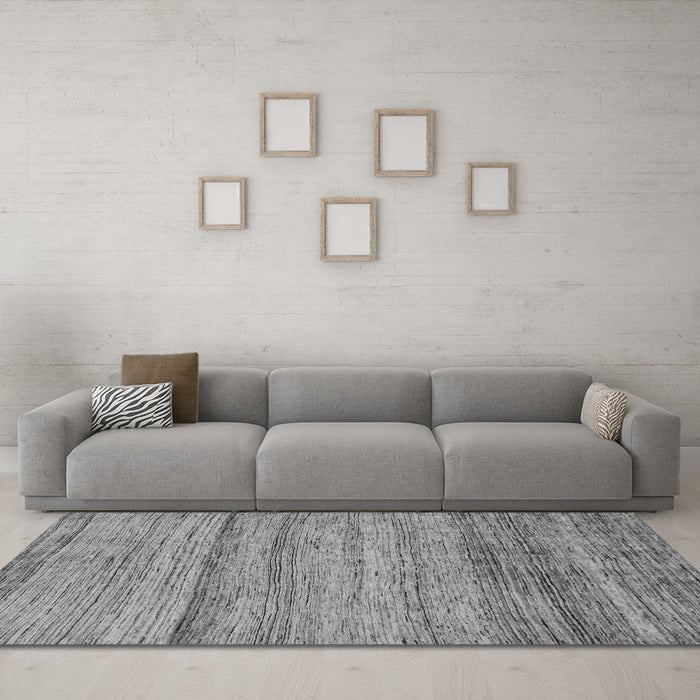 Machine Washable Abstract Gray Modern Rug in a Living Room,, wshabs11gry
