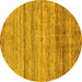 Round Machine Washable Abstract Yellow Modern Rug, wshabs11yw