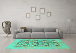 Machine Washable Abstract Turquoise Modern Area Rugs in a Living Room,, wshabs1200turq