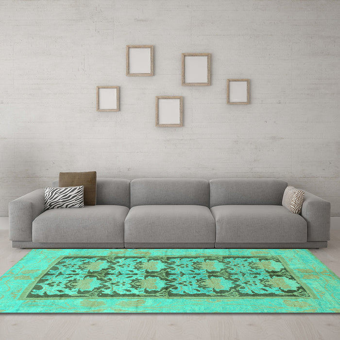 Machine Washable Abstract Turquoise Modern Area Rugs in a Living Room,, wshabs1200turq