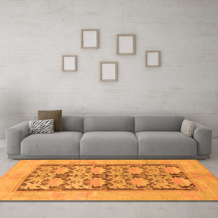 Machine Washable Abstract Orange Modern Area Rugs in a Living Room, wshabs1200org