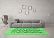 Machine Washable Abstract Emerald Green Modern Area Rugs in a Living Room,, wshabs1200emgrn