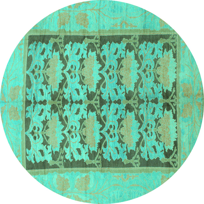 Round Machine Washable Abstract Turquoise Modern Area Rugs, wshabs1200turq
