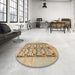 Round Machine Washable Abstract Sand Brown Rug in a Office, wshabs1200